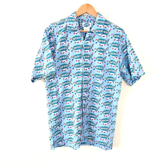 Vintage Nerds Candy Novelty Print Button Front Pajama Shirt, M - Picture 1 of 13